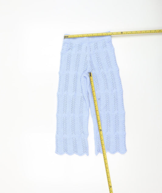 Girls UK Size 4-5 Years Marks and Spencer Regular Fit Cropped Blue Trousers