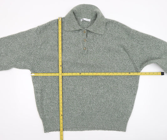 Womens UK Size 12 Zara Green Henley Jumper