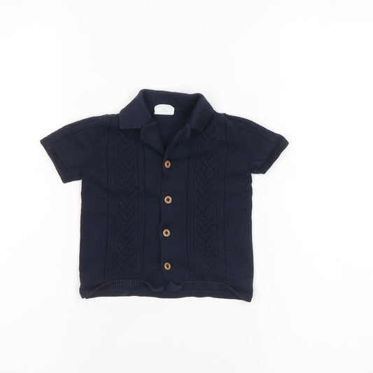 F&F Unisex Baby Navy Blue Cotton Collared Short Sleeve Button Cardigan 6-9M