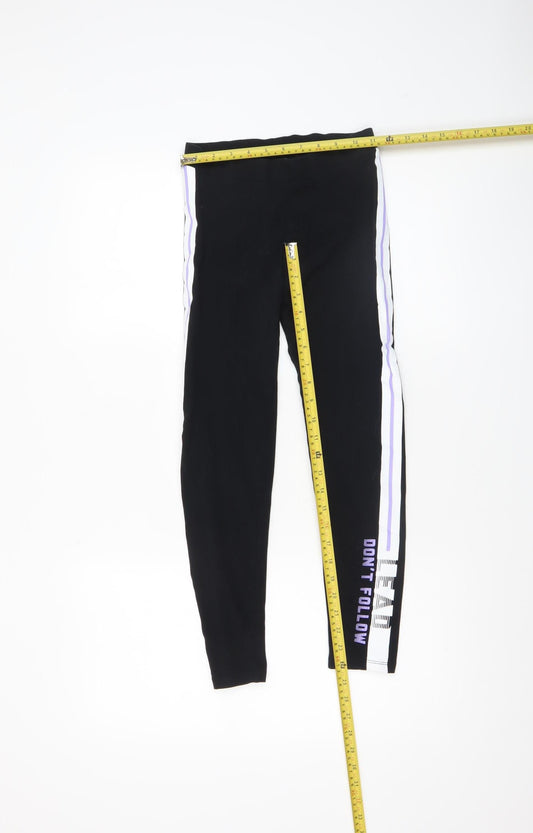Marks and Spencer Girls Black Stretch Side Stripe Ankle Leggings 12-13 Years