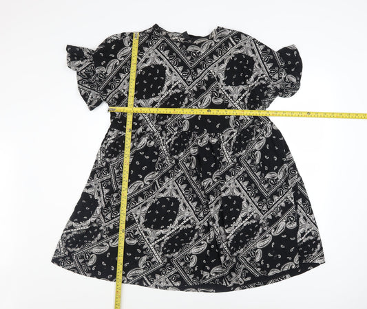 New Look Women's Black Paisley A-Line Cotton Dress Size 14