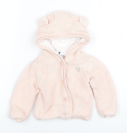 By Very Pink Knitted Hooded Cardigan 9-12 Months Unisex Baby Cotton Lined
