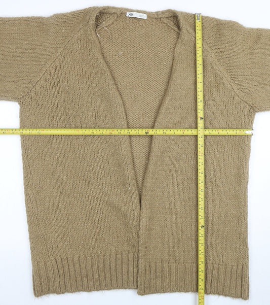 Zara Women Beige Chunky-Knit Open Cardigan M Relaxed Fit