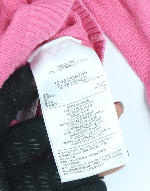 Brand and care label for Gap Pink Knit Cardigan 12-18 Months unisex baby long sleeve jumper