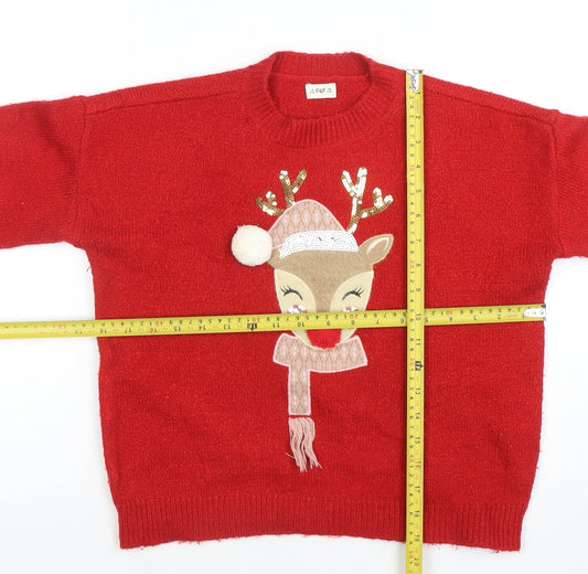Girls UK Size 9-10 Years F&F Red Pullover Jumper