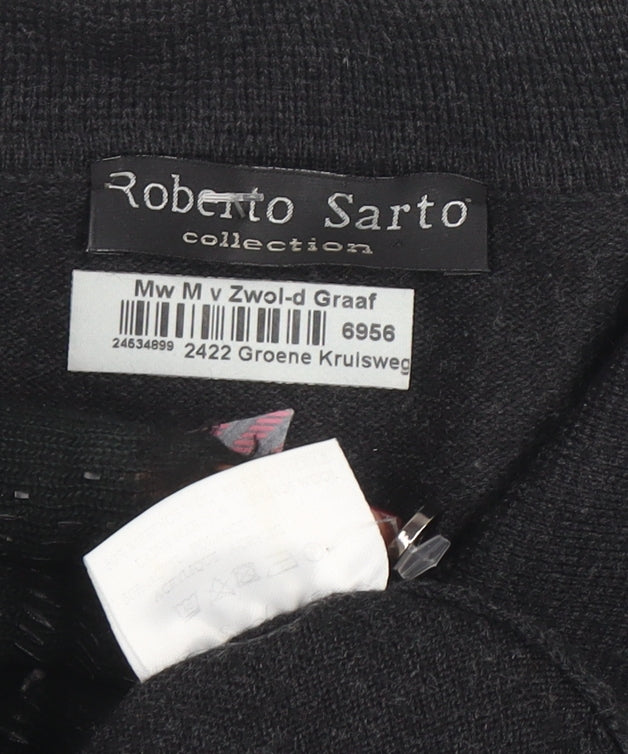 Mens UK Size M Roberto Sarto Black Henley Jumper