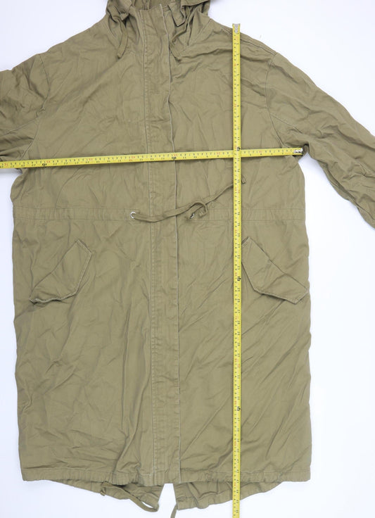 ASOS DESIGN Men's Green Cotton Parka Coat Size 48 Regular Fit Hooded