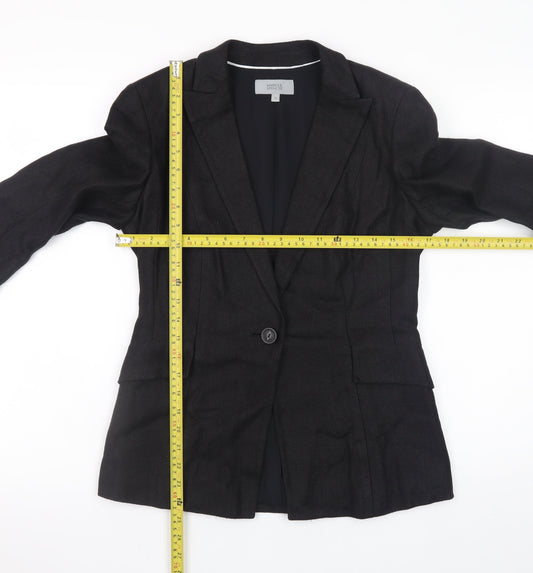 Marks and Spencer Women Black Linen Blend Single Breasted Blazer Size 10
