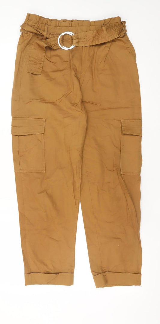 Womens UK Size 14 Bershka Regular Fit Cargo Brown Trousers
