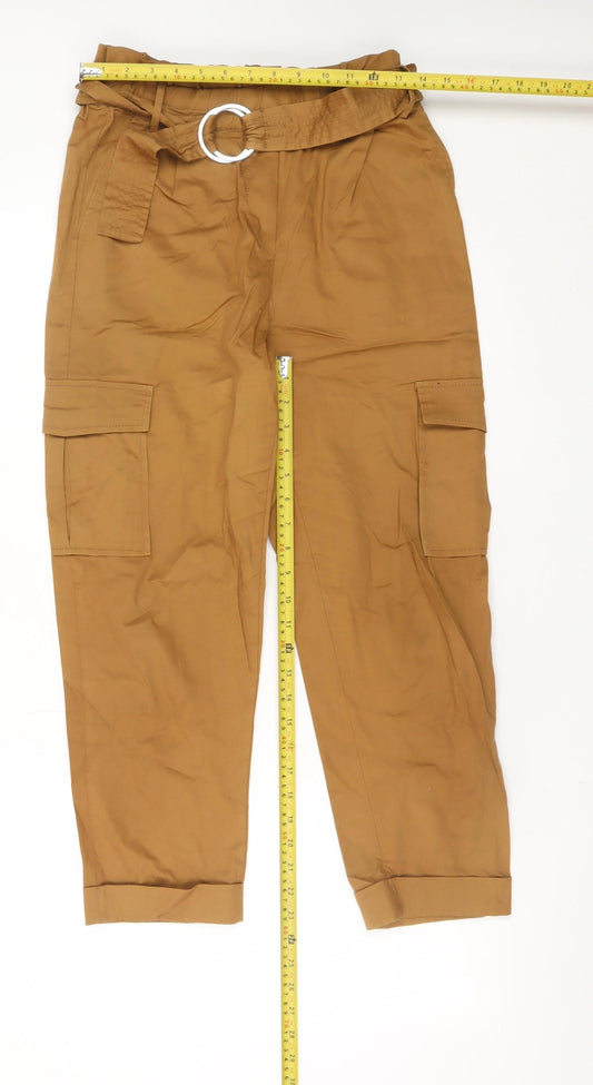 Womens UK Size 14 Bershka Regular Fit Cargo Brown Trousers