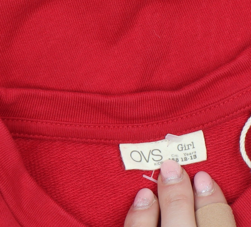 Additional view of OVS girls’ red pullover sweatshirt 12-13 years crew neck sequin graphic print