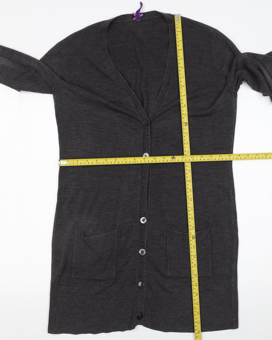 BHS Women’s Grey Longline Button Cardigan Size 14 Knitwear
