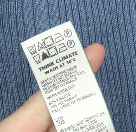 Marks and Spencer Women's Blue Ribbed Crew Neck Jumper Size 8