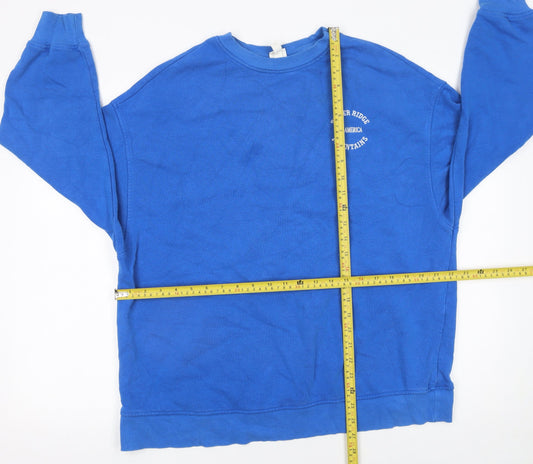 H&M Women Blue Cotton Crew Neck Pullover Sweatshirt XS