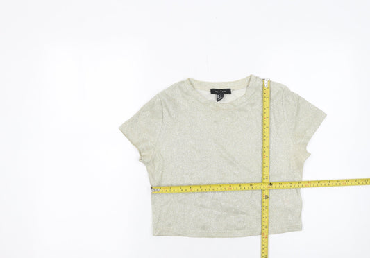 Womens UK Size 8 New Look Gold Cropped T-Shirt