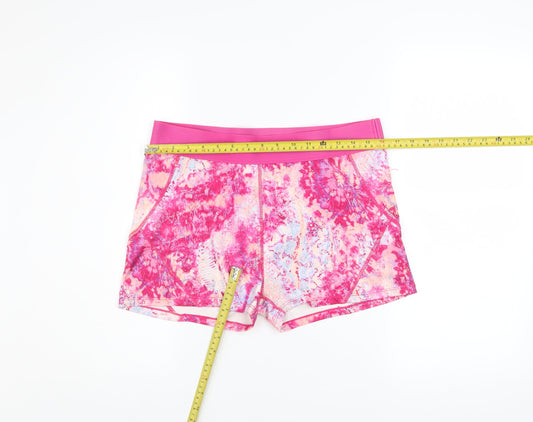 Workout Women Pink Multicoloured Biker Shorts Size L Polyester Blend