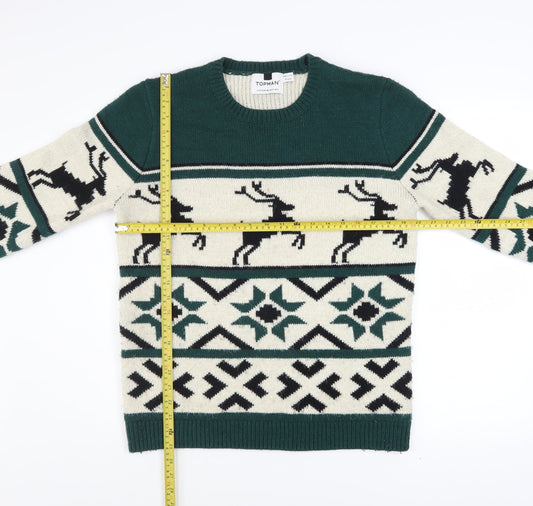 Mens UK Size M Topman Green Pullover Jumper