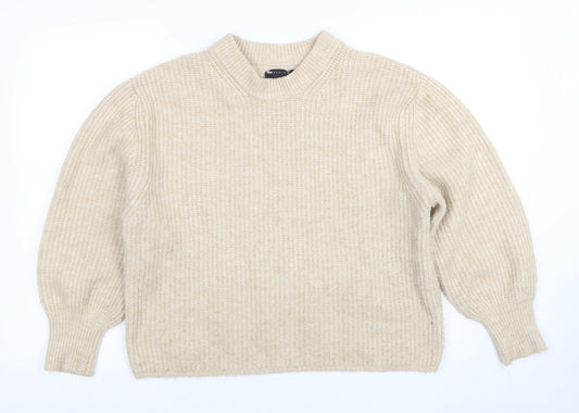 Additional front view of ASOS DESIGN Women Beige, size 8, Mock Neck Chunky Knit Jumper
