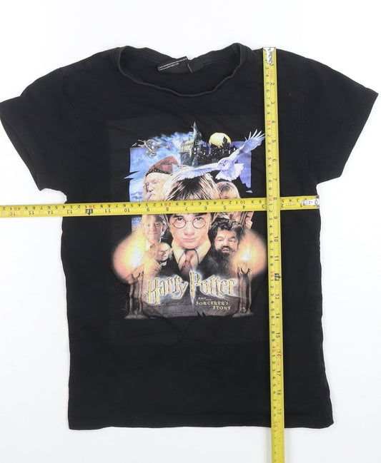Womens UK Size 4 Harry Potter Black Basic T-Shirt