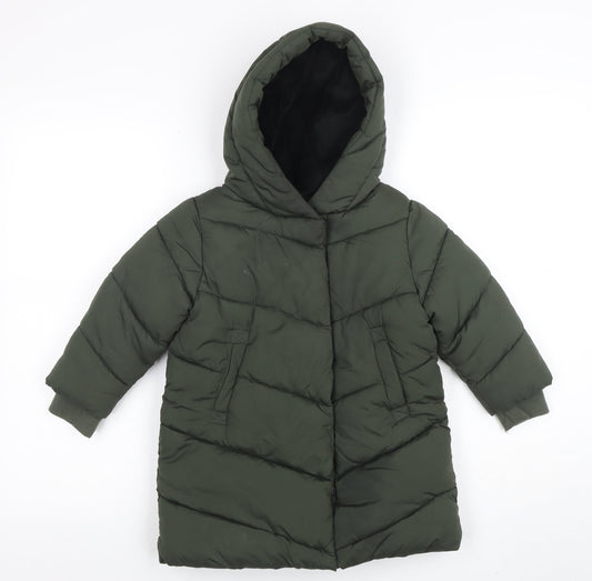 Next Girls Green Hooded Puffer Coat 3 Years Mid-Length Winter Jacket