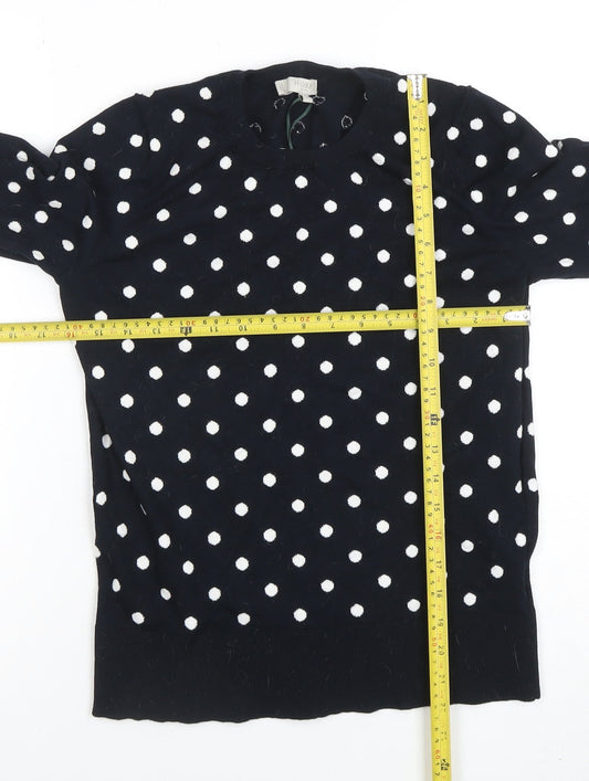 Hobbs Women’s Black Polka Dot Knit Long Sleeve Top Size S