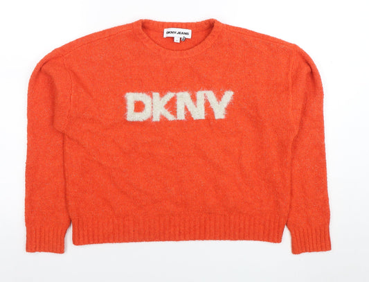 Womens UK Size M DKNY Jeans Orange Pullover Jumper