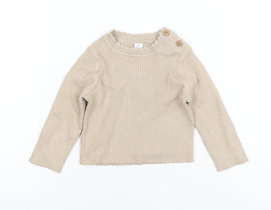 Marks and Spencer Beige Knit Baby Jumper 3-6 Months Unisex Long Sleeve