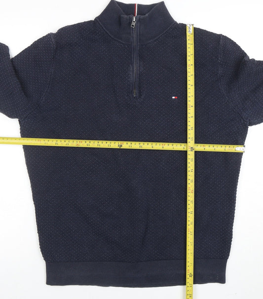 Mens UK Size L Tommy Hilfiger Blue Henley Sweatshirt