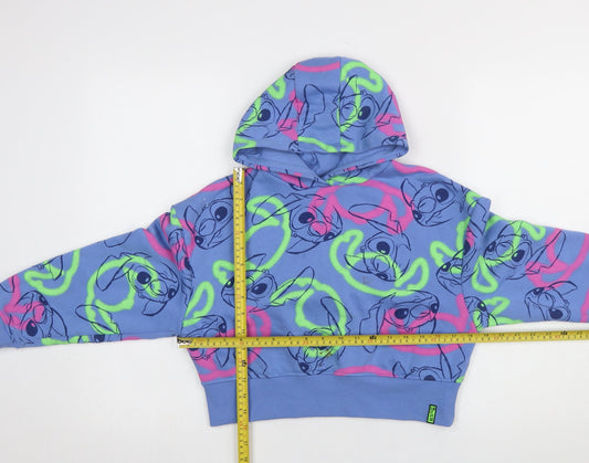 Primark Girls Blue Stitch Hoodie 9-10 Years Pullover Cotton Blend Graphic