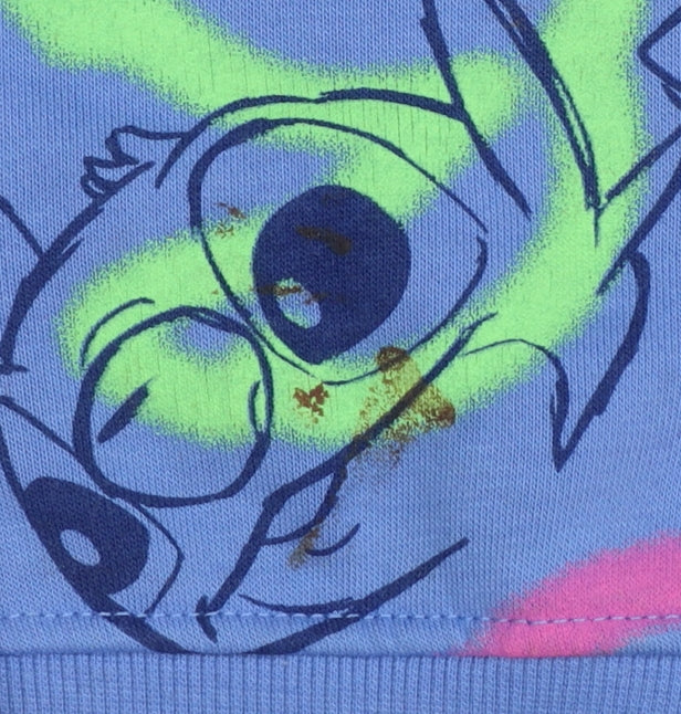 Primark Girls Blue Stitch Hoodie 9-10 Years Pullover Cotton Blend Graphic