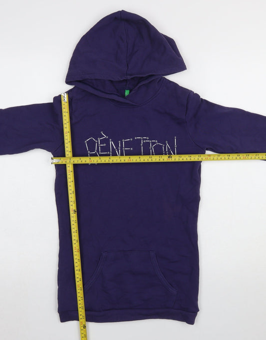 Benetton Girls Purple Pullover Hoodie 13-14 Years Logo Cotton