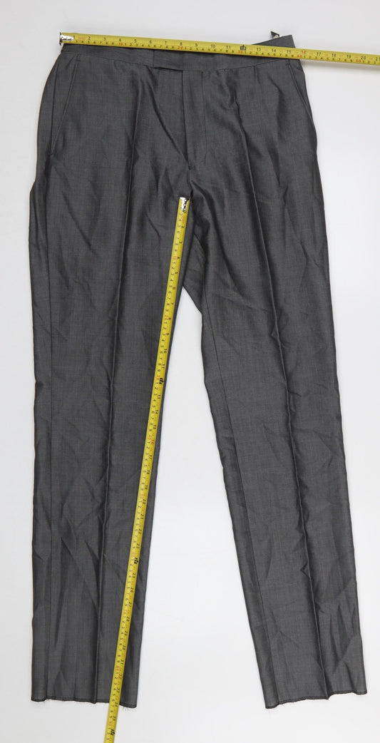 Torre Men's Grey 32L Classic Fit Wool Formal Dress Trousers