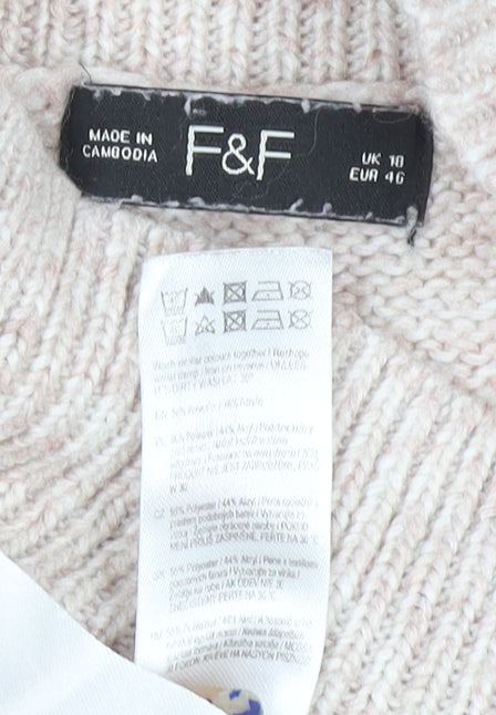 Womens UK Size 10 F&F Beige Pullover Jumper