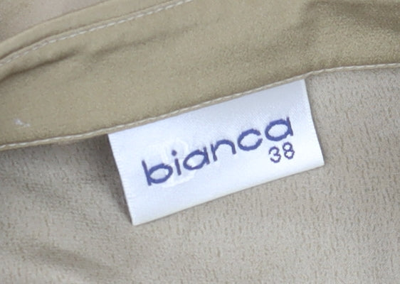 Bianca Men’s Beige Silk Short Sleeve Regular Fit Button-Up Shirt Size M