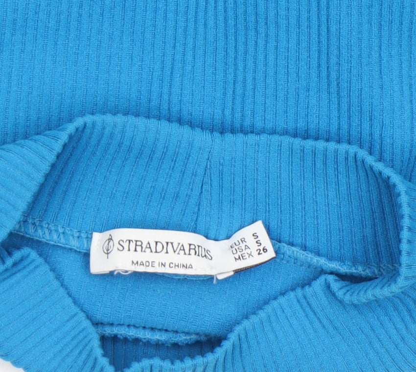 Womens UK Size S Stradivarius Blue Cropped T-Shirt