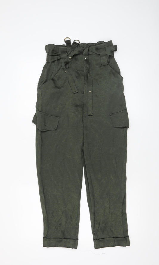 Womens UK Size 6 River Island Regular Fit Paperbag Green Trousers