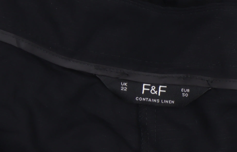 F&F Women’s Black Linen Blend Pleated Chino Shorts UK 22