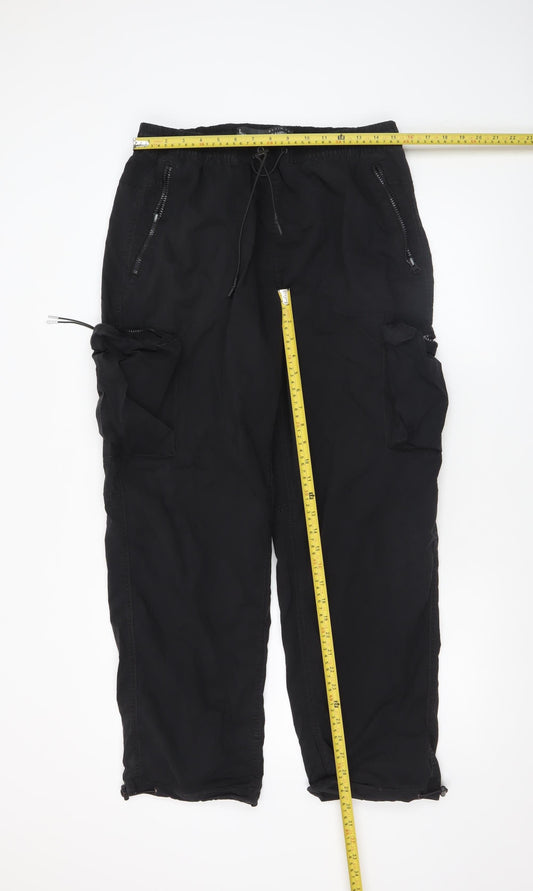 Denim Co. Men's Black Cargo Trousers L Relaxed Fit Tech Drawstring