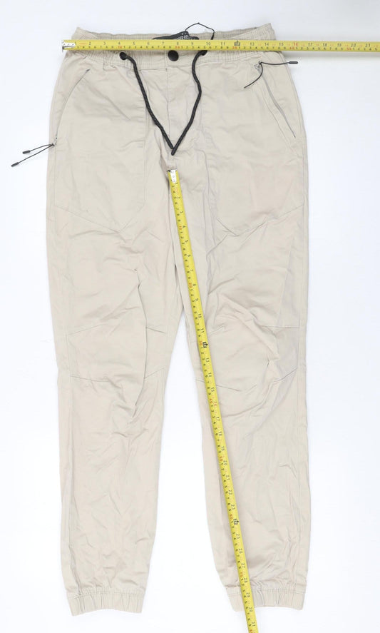 Mens UK Size S Denim Relaxed Fit Jogger Beige Trousers