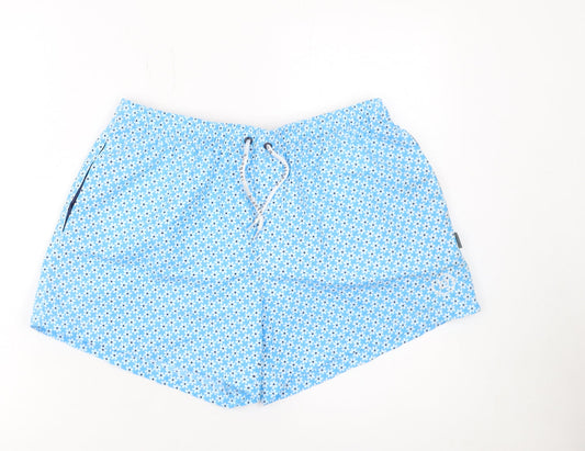 Additional front view of Bugatti Men's Blue Floral Swim Shorts M Elastic Waist Quick Dry