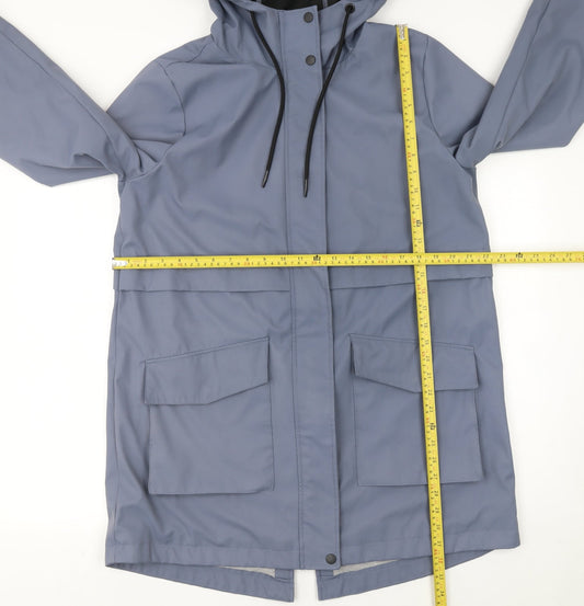 Dunnes Stores Women Blue Hooded Rain Coat Size 16 Waterproof Mid-Length