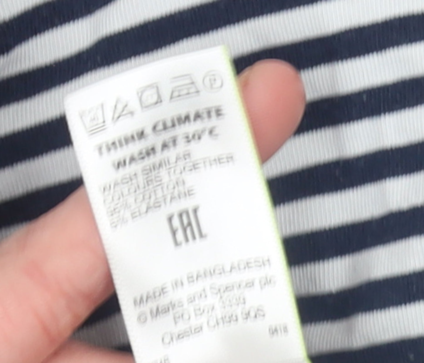 Marks and Spencer Women Blue Striped Roll Neck Long Sleeve Cotton Top Size 6