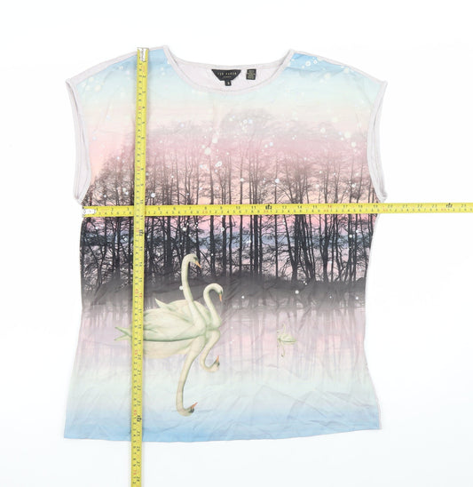 Ted Baker Womens Multicoloured Swan Print Sleeveless Top Size 12