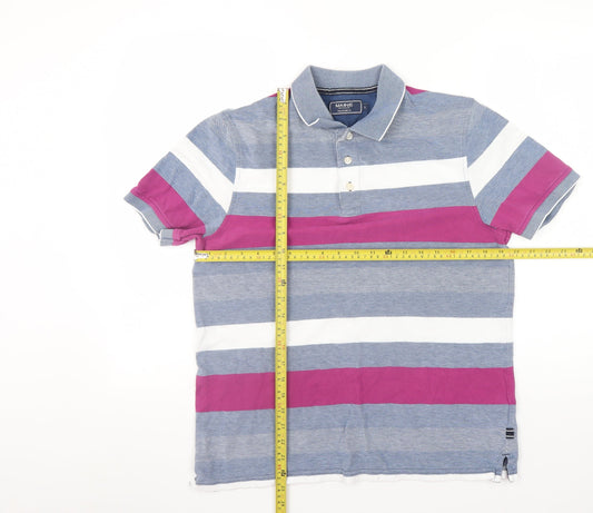 Maine New England Men's Multicoloured Striped Cotton Polo Shirt Size S