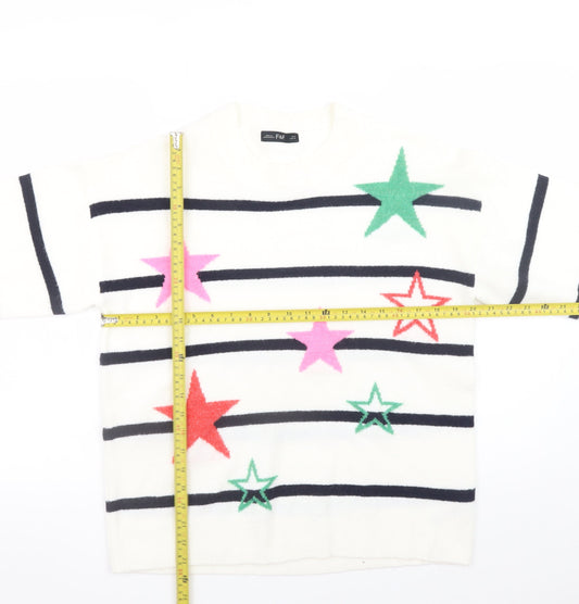 F&F Women’s White Star Stripe Knit Jumper Size 14