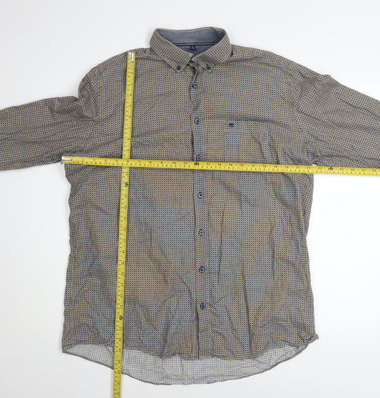 Casa Moda Men's Blue Geometric Long Sleeve Button-Up Shirt XL