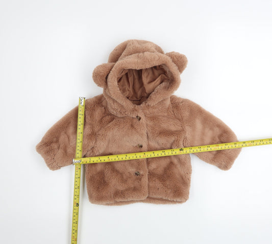 Fred & Flo Unisex Baby Brown Faux Fur Hooded Coat 3-6 Months