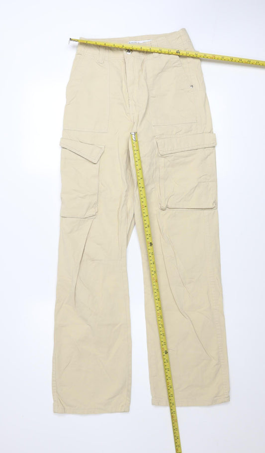 Bershka Women’s Beige Cotton Cargo Trousers Size 6 Regular