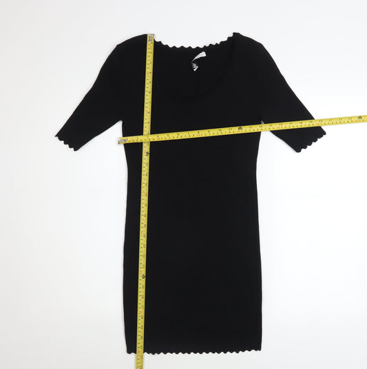 ZARA Womens Black S Bodycon Short Sleeve Knit Dress
