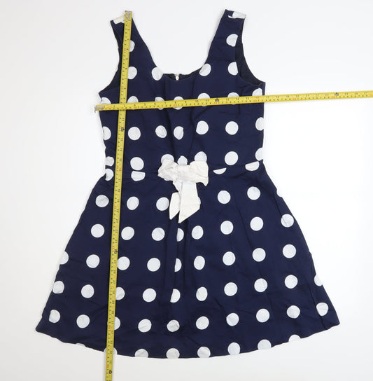 Savida Women Blue Polka Dot Fit & Flare Sleeveless Dress Size 14